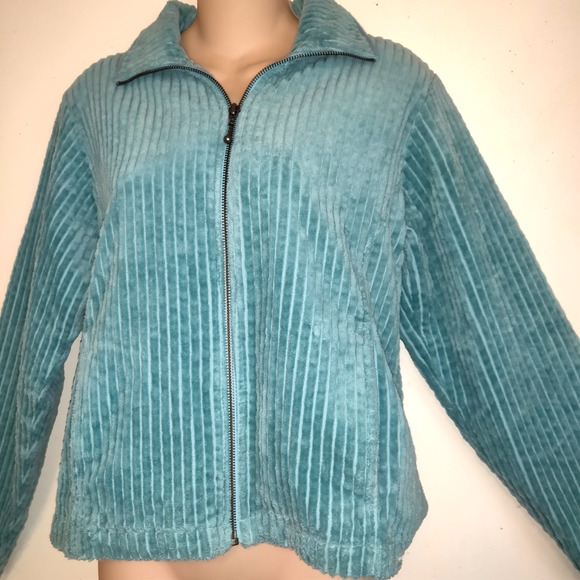 Woolrich Corduroy Jacket Women's S Aquifer Aqua Blue Wide Wale Pockets Zip Up - Picture 3 of 16